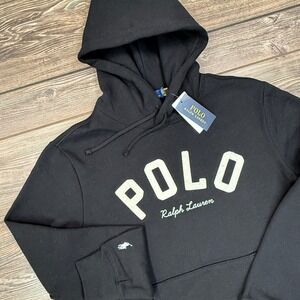 Polo Ralph Lauren Mens Black Fleece Logo Hoodie Sweatshirt Size Medium NEW